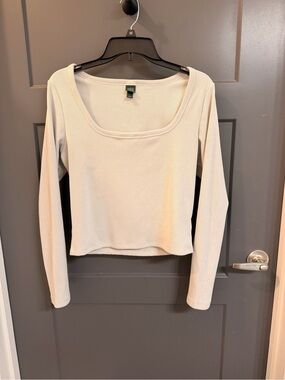 wild fable White Long-Sleeve Square Neck Ribbed Crop Top Size XL